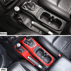 red Carbon Fiber Left+Right Gear Shift Panel Cover for 2018 2019 2020 2021 2022 2023 Jeep Wrangler JL and for Jeep Gladiator JT