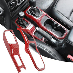 red Carbon Fiber Left+Right Gear Shift Panel Cover for 2018 2019 2020 2021 2022 2023 Jeep Wrangler JL and for Jeep Gladiator JT