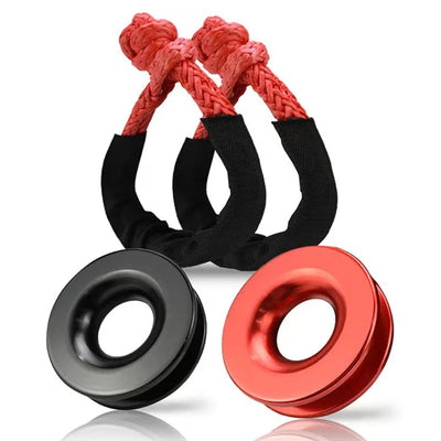 Car Off-Road Red Recovery Snatch Ring Soft Shackle Winch Rope Ring Pulley Block