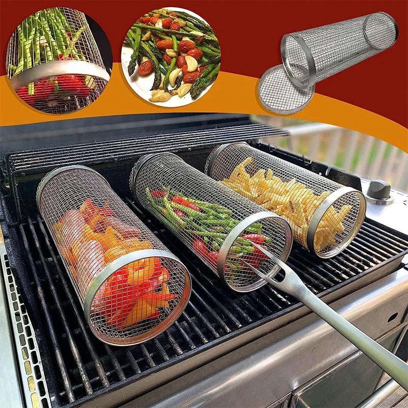 Rolling BBQ Grill Basket